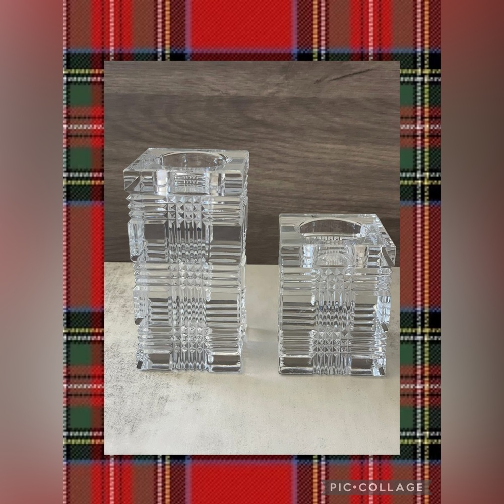 Vintage Ralph Lauren crystal glen plaid tea light holder set of 2.